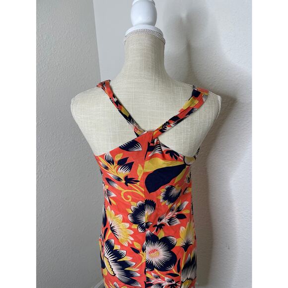J Crew Womens Coral Floral Printed Twist Back Lined Silk Dress Size 0 A7556 - Picture 4 of 6